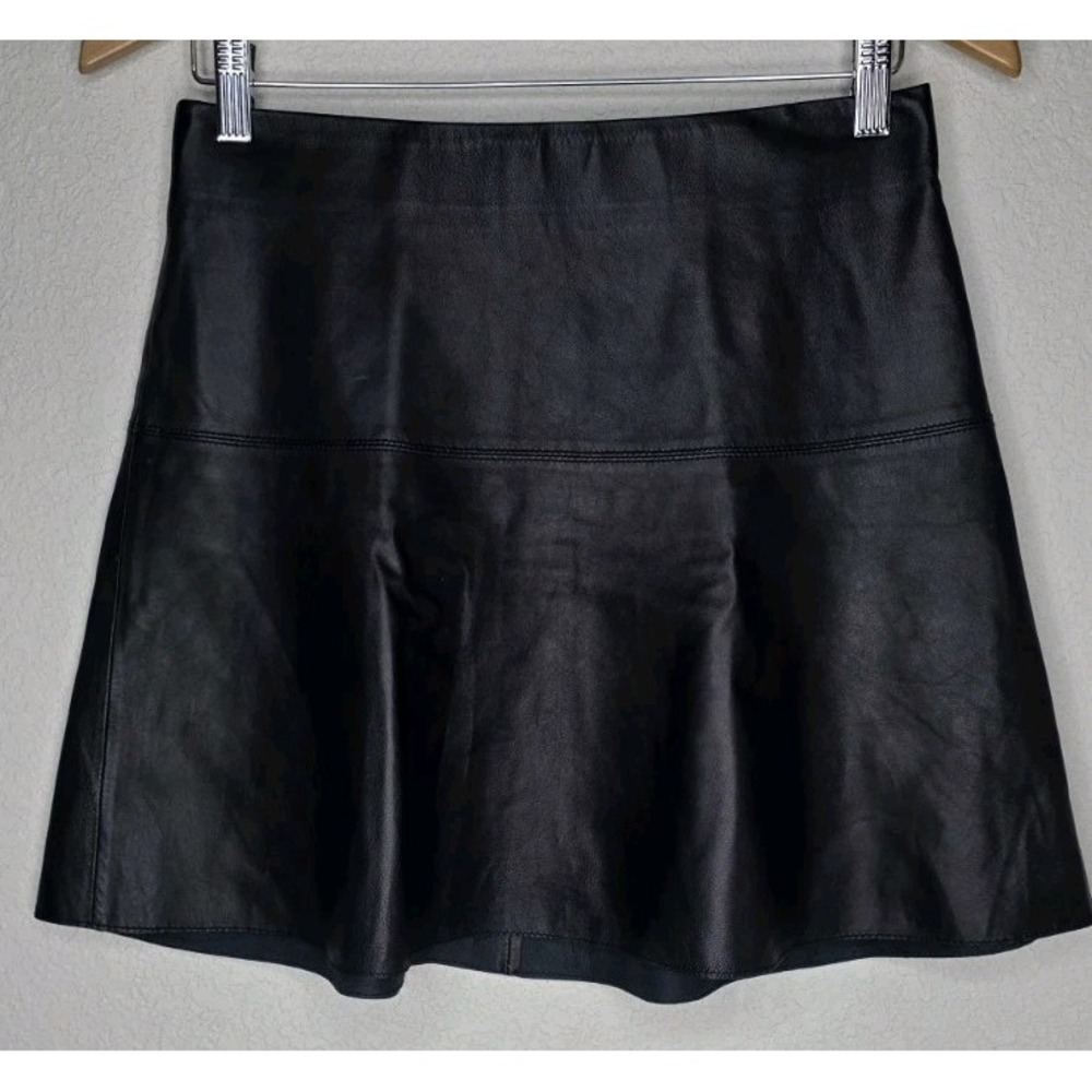 Vince Lambs Leather Women Flare Short Skirt 2 Zipper Mini Retro Moto Goth Pleat